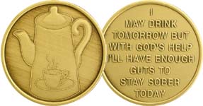 Bronze Affirmation Medallion Coin With God's Help Stay Sober Today Coffee Pot 